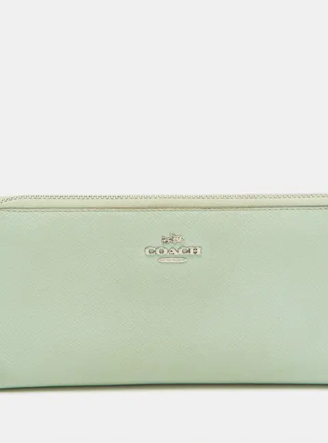 Coach Light Green Leather Long Zip Around Wallet