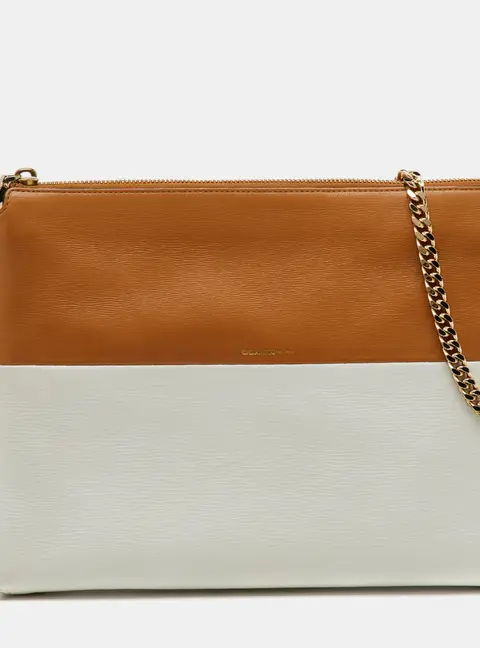 Coach Tan/White Leather Chain Shoulder Bag