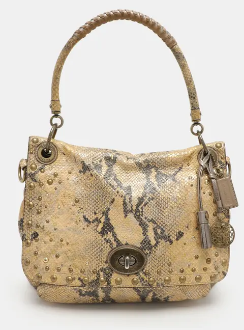 Coach Multicolor Python Embossed Leather Turn Lock Top Handle Bag