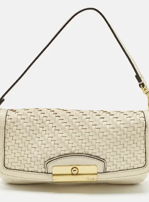 Coach White Woven Leather Kristin Clutch Bag