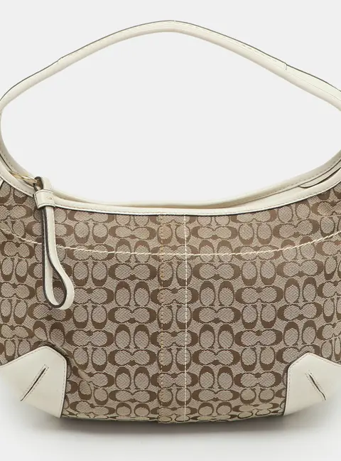 Coach Beige/White Signature Canvas and Leather Shoulder Bag