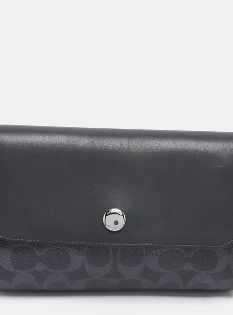 Coach Navy Blue Signature Coated Canvas and Leather Reversible Flap Crossbody Bag