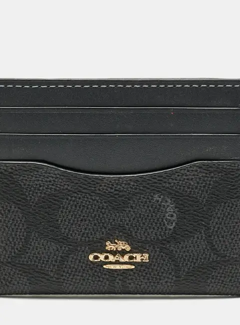 Coach Black/Grey Signature Coated Canvas and Leather Card Holder