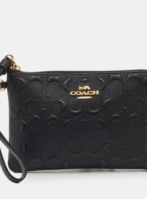 Coach Black Signature Embossed Leather Zip Wristlet
