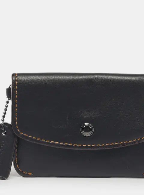 Coach Black Leather Edgestain Card Case Pouch