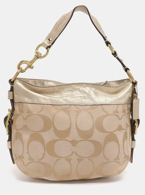 Coach Beige/Gold Canvas and Leather Zoe Hobo
