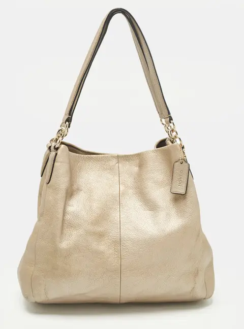 Coach Madison Phoebe Metallic Beige Leather Shoulder Bag