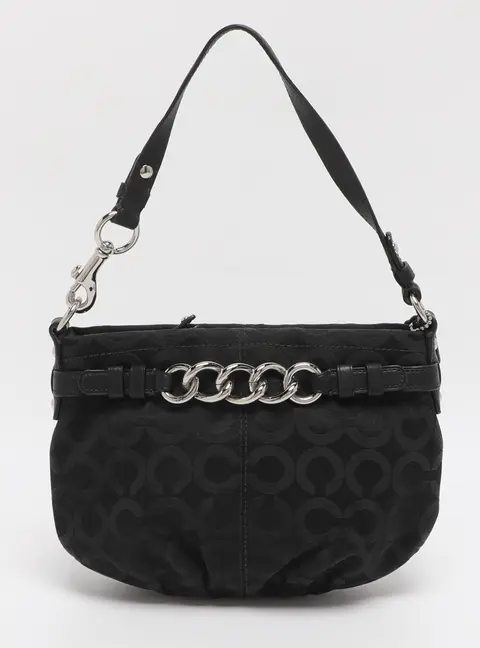 Coach Brooke Black Op Art Jacquard and Leather Hobo