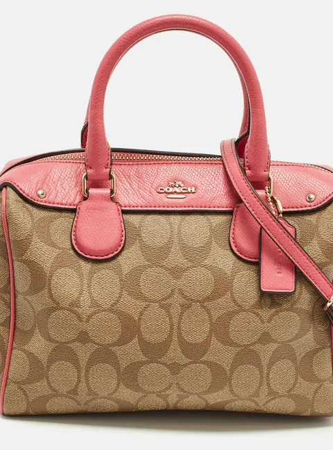 Coach Bennett Mini Pink/Beige Signature Coated Canvas and Leather Satchel
