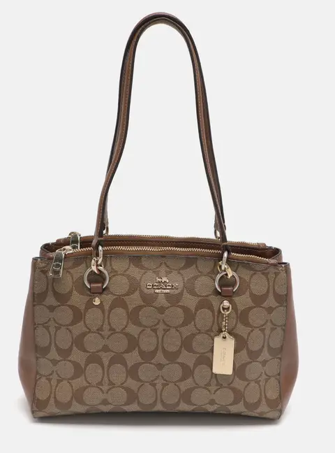 Coach Etta Carryall Beige/Brown Signature Coated Canvas and Leather Satchel