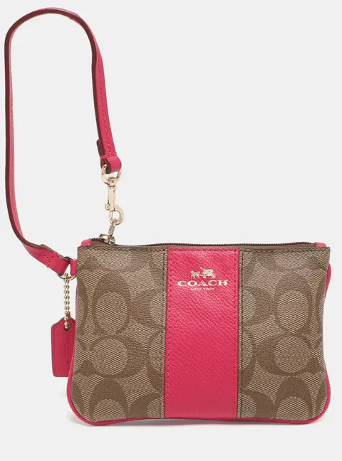 Coach Pink/Beige Coated Canvas and Leather Wristlet