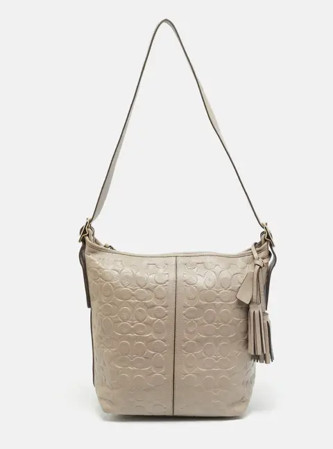 Coach Legacy Tassel Taupe Signature Embossed Leather Shoulder Bag