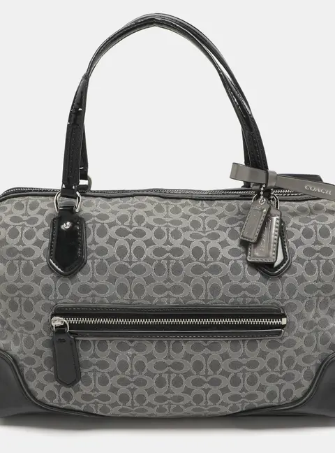 Coach Poppy Grey/Black Canvas and Patent Leather East West Satchel