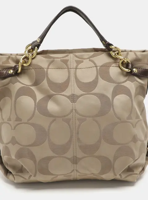Coach Brooke Beige/Brown Signature Satin and Leather Hobo