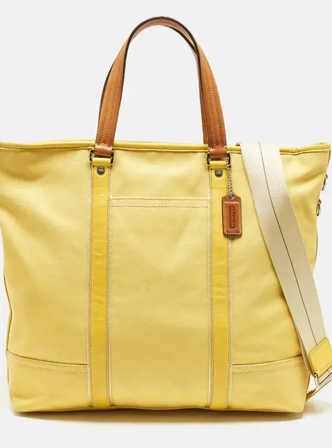 Coach Carryall Oversized Yellow Canvas and Leather Tote