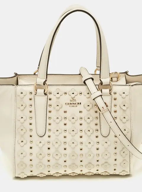 Coach Crosby Off White Floral Applique Leather Tote