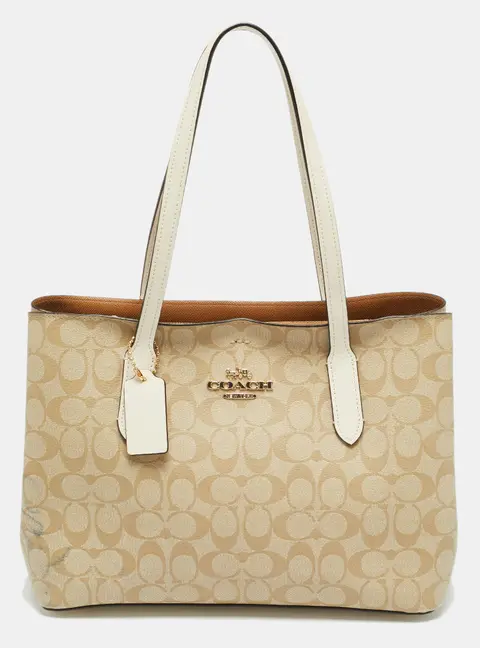 Coach Avenue Beige/White Signature Coated Canvas Tote