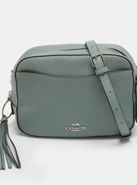 Coach Camera Light Blue Pebbled Leather Shoulder Bag