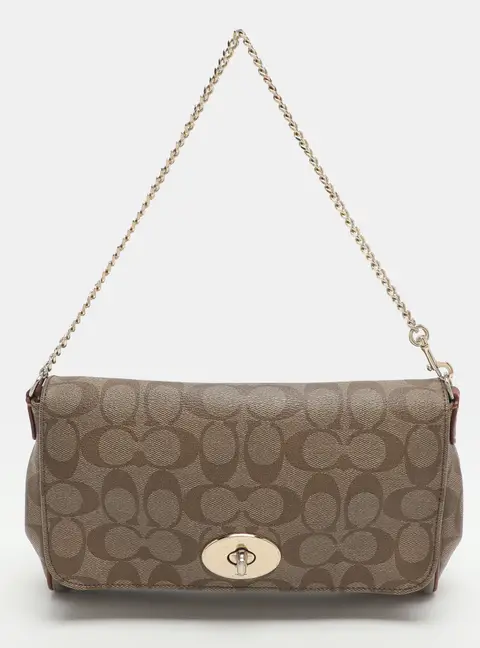 Coach Ruby Beige Signature Coated Canvas Shoulder Bag