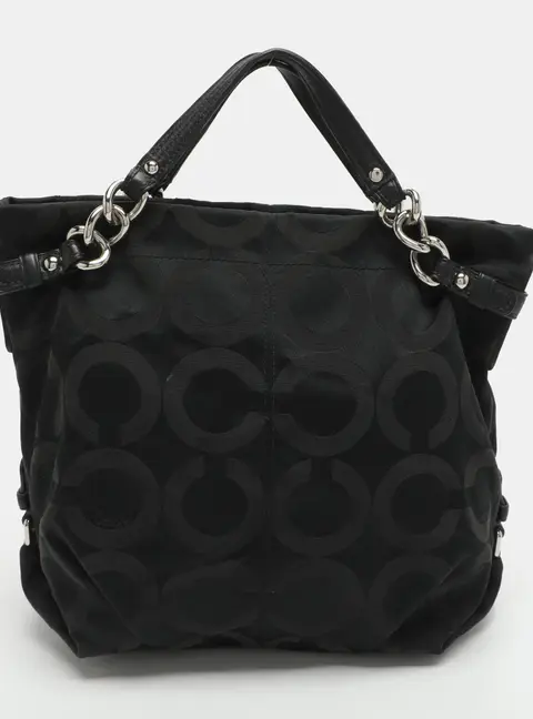 Coach Brooke Black Signature Satin and Leather Hobo