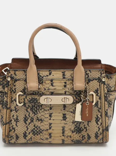 Coach Swagger Beige/Black Python Embossed Leather Tote