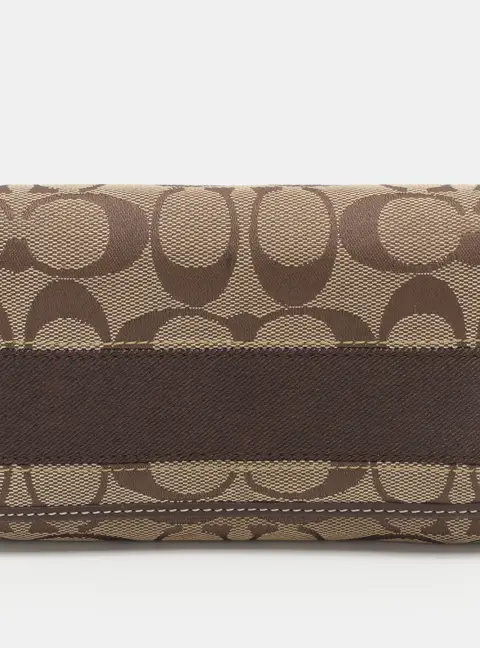 Coach Beige/Brown Signature Canvas and Leather Compact Wallet