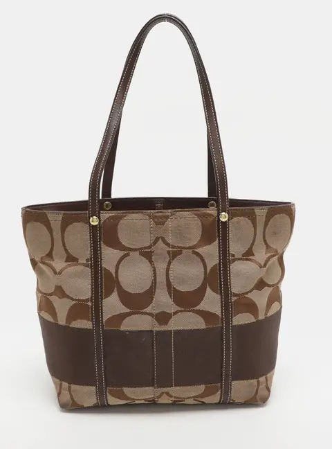 Coach Beige/Brown Signature Canvas and Leather Tote
