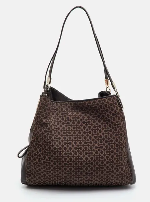 Coach Edie 31 Dark Brown Op-Art Signature Canvas and Leather Hobo