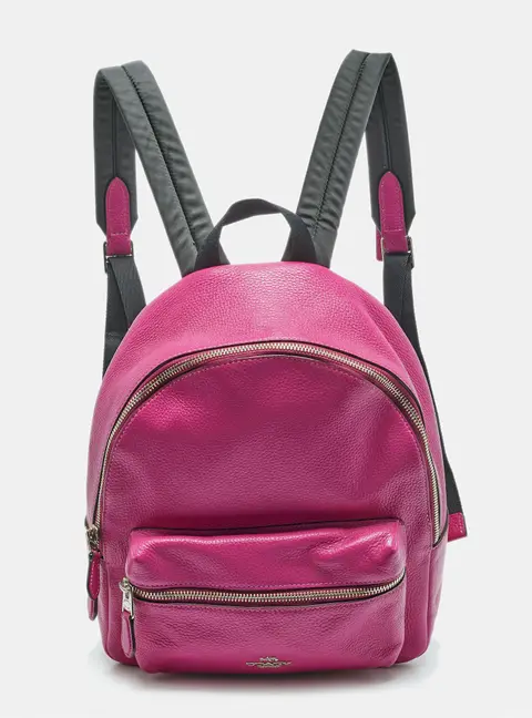 Coach Charlie Pink/Black Leather and Nylon Backpack