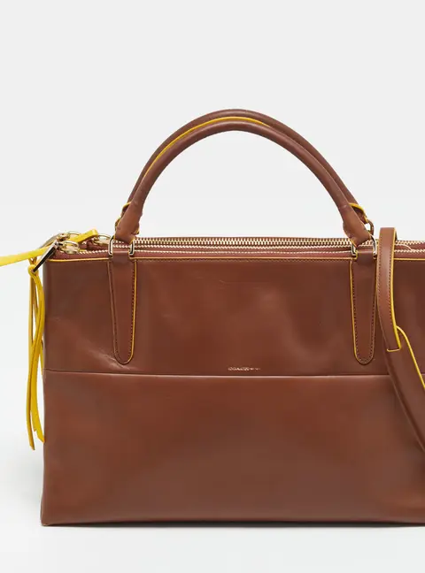 Coach The Borough Brown/Yellow Leather Tote