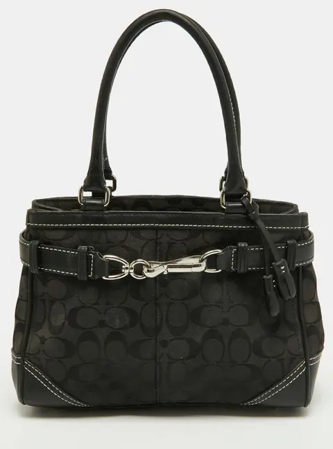 Coach Hampton Black Signature Canvas and Leather Tote