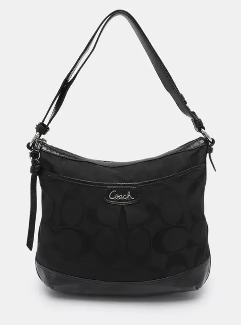 Coach Black Signature Canvas and Patent Leather Shoulder Bag