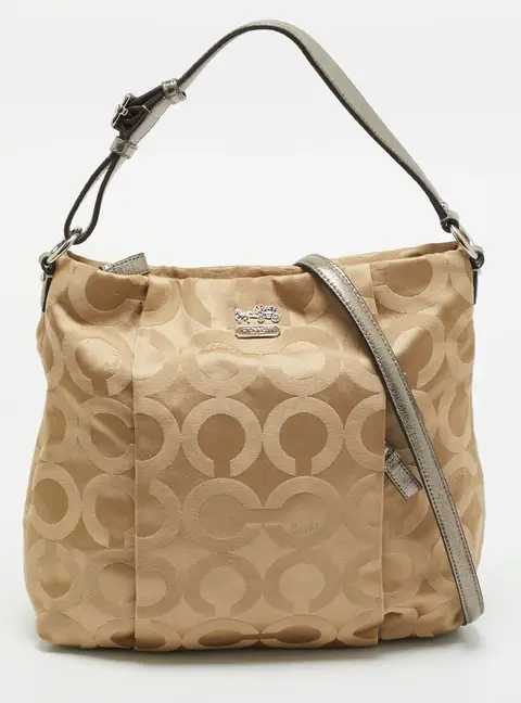 Coach Madison Isabella Beige/Metallic Op Art Fabric and Leather Shoulder Bag