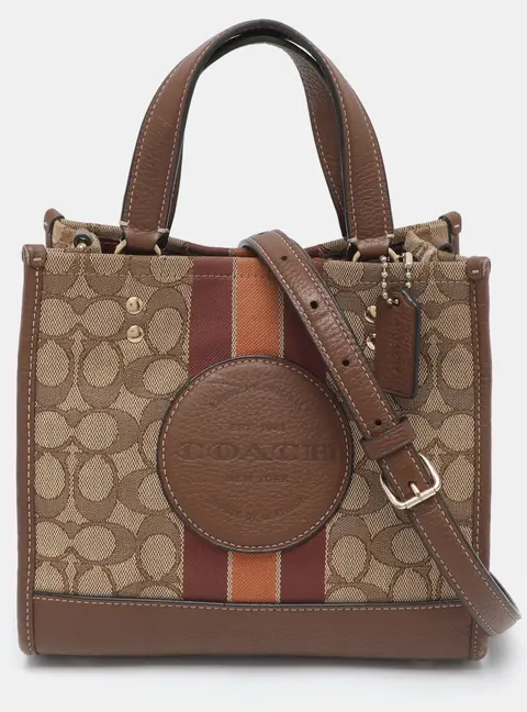Coach Dempsey Brown Signature Canvas and Leather Tote