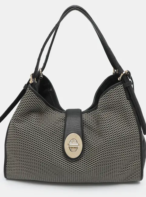 Coach Madison Black/Beige Canvas And Leather Shoulder Bag