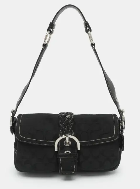 Coach Black Signature Canvas and Leather Shoulder Bag