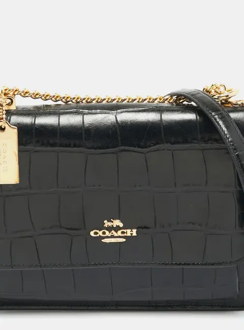 Coach Klare Black Croc Embossed Leather Crossbody Bag