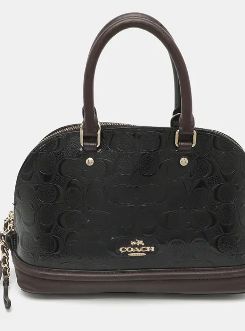 Coach Sierra Mini Black/Burgundy Signature Embossed Patent and Leather Satchel