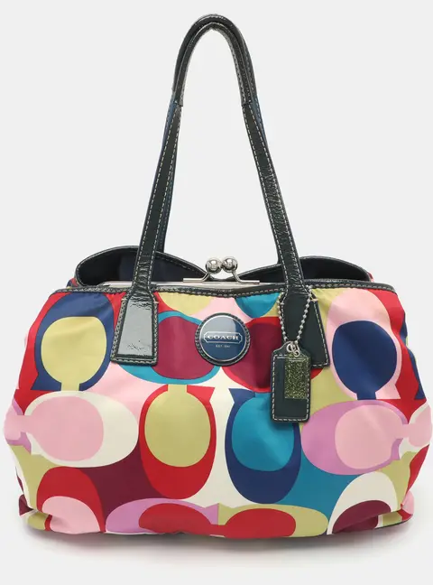 Coach Kiss Lock Multicolor Patent Leather and Satin Satchel