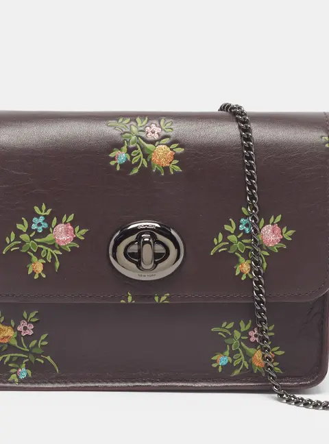 Coach Bowery Floral Chain Leather Shoulder Bag