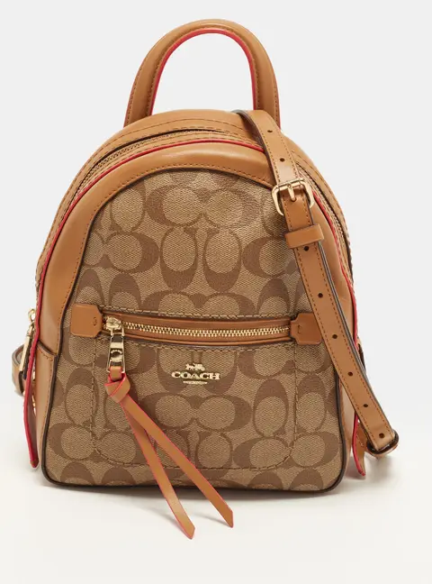 Coach Andi Beige/Brown Signature Coated Canvas and Leather Backpack