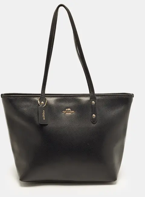 Coach City Black Leather Top Zip Tote