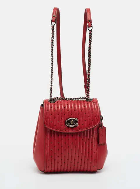 Coach Parker Studded Red Quilted Leather Convertible Backpack