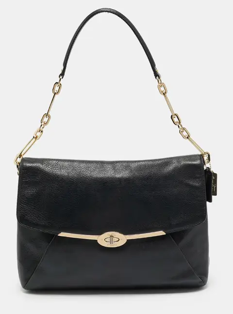 Coach Madison Flap Black Leather Shoulder Bag