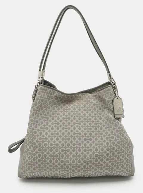 Coach Edie Grey Signature Canvas and Leather Shoulder Bag