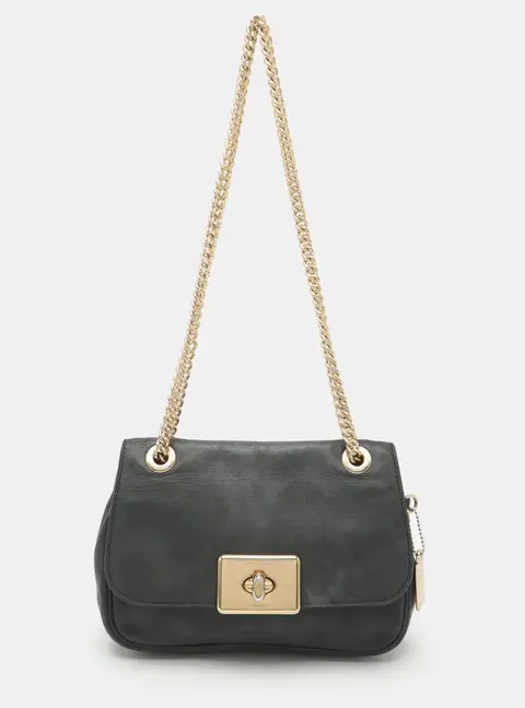 Coach Cassidy Black Leather Chain Shoulder Bag