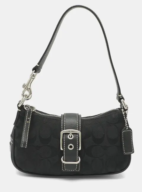 Coach C Soho Black Signature Canvas and Leather Shoulder Bag