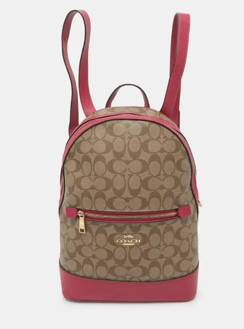 Coach Kenley Beige/Pink Signature Coated Canvas and Leather Backpack