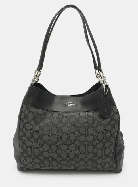 Coach Lexy Black Signature Canvas and Leather Shoulder Bag