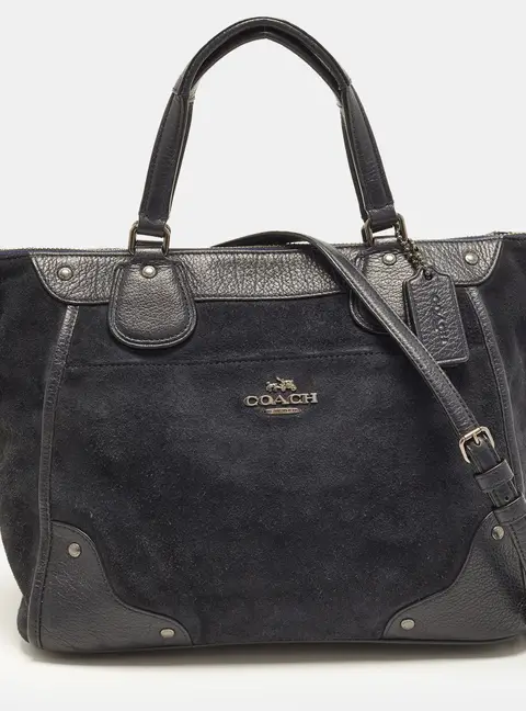 Coach Mickie Midnight Blue Suede & Leather Satchel